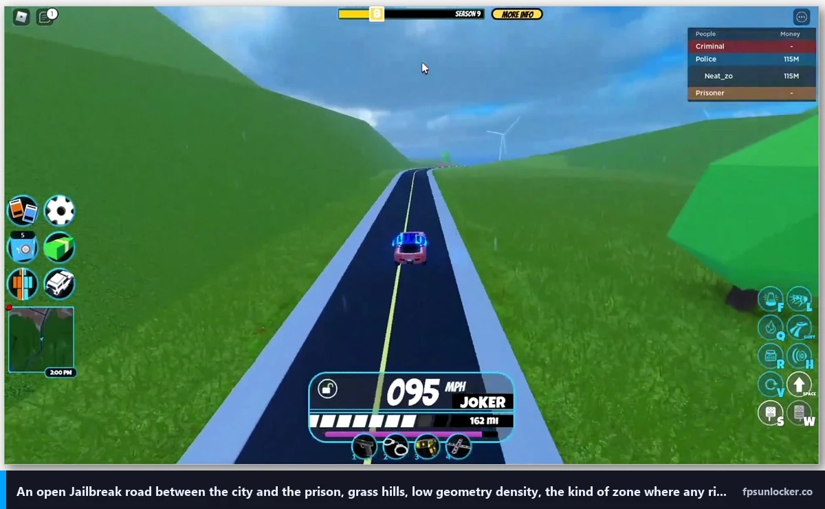 jailbreak fps fix, open road between city and prison with grass hills