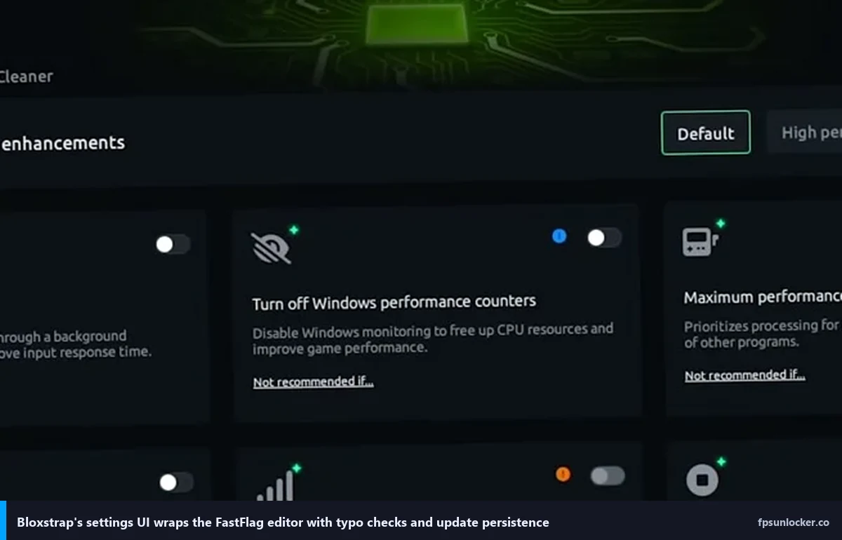 performance fastflags list, Bloxstrap Settings window hosts the FastFlag editor alongside integration toggles