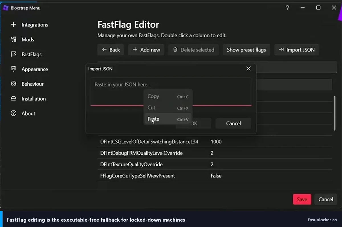 rbxfpsunlocker step 2, FastFlag editor as the no-executable alternative when unsigned binaries are blocked